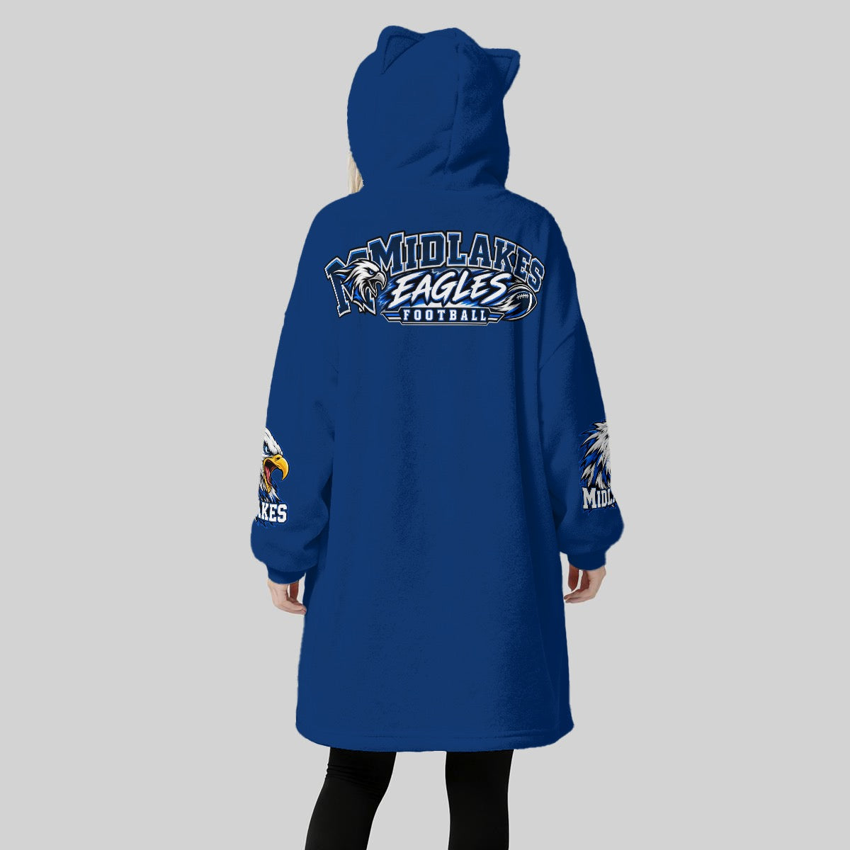 Midlakes Football Mom Women's Fleece Oversized Hoodie Blanket With Decorative Ears