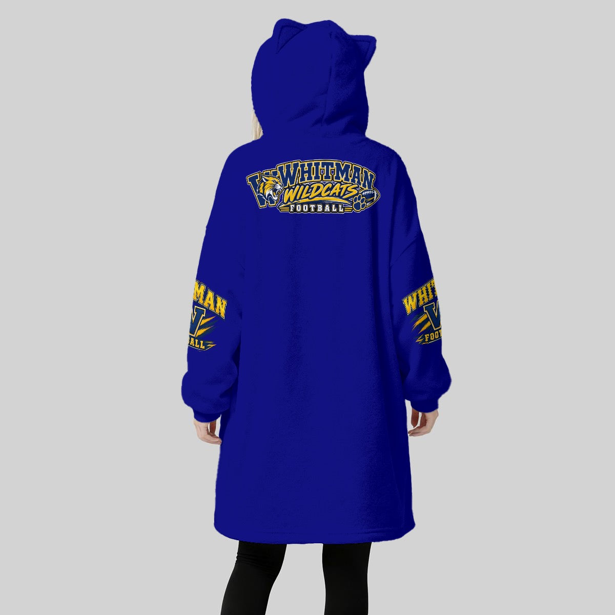 Marcus Whitman Football Mom Women's Fleece Oversized Hoodie Blanket With Decorative Ears
