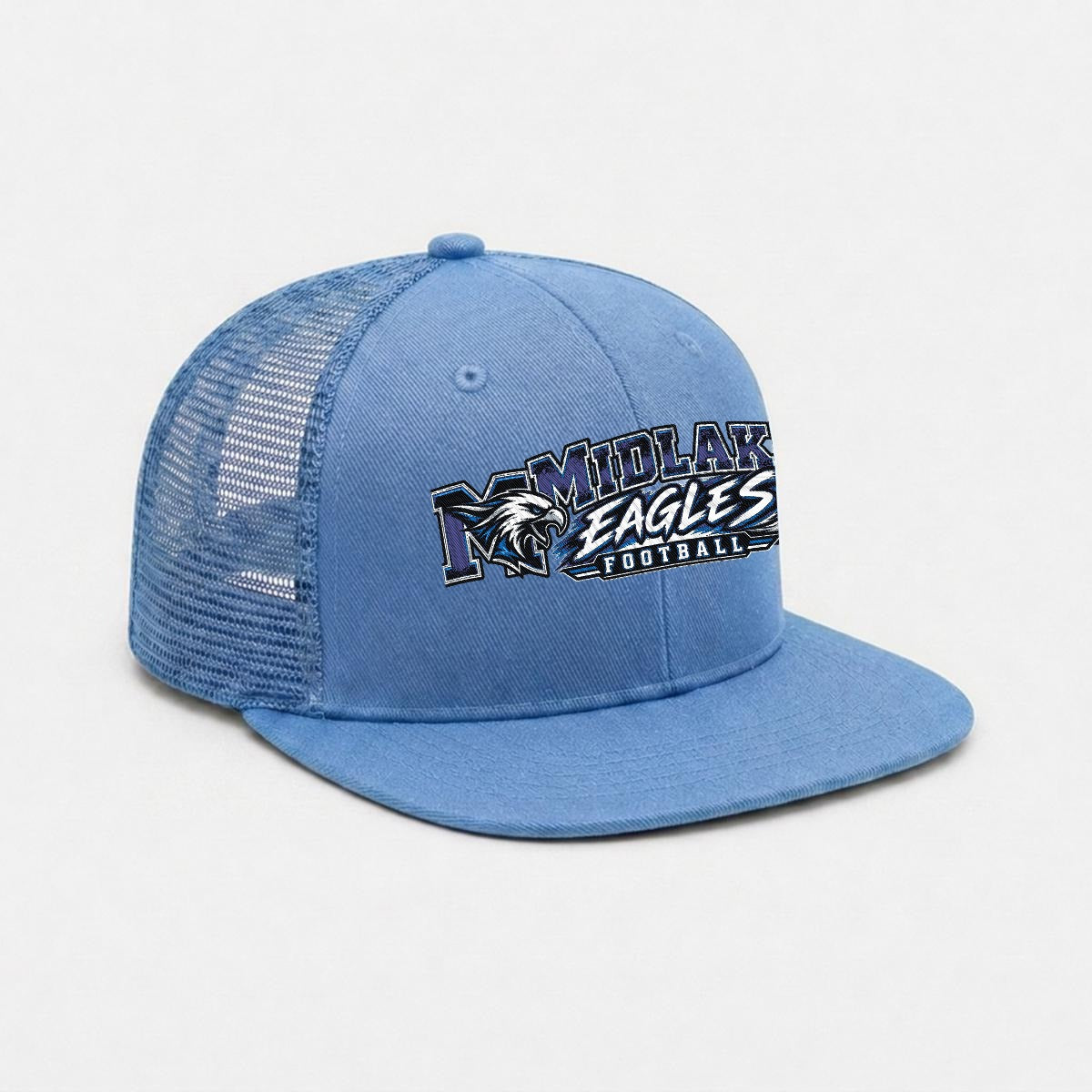 Midlakes Football Embroidery Flat-Brim Mesh Cap