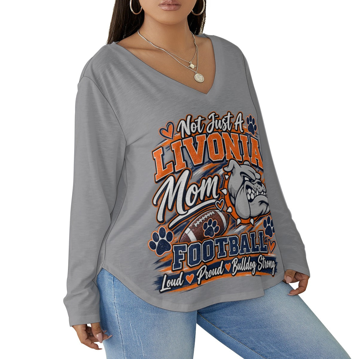Livonia Women's V-neck T-shirt With Curved Hem(Plus Size)
