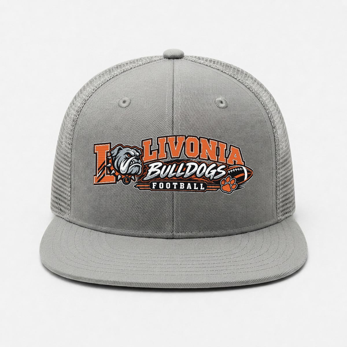 Livonia Football Embroidery Flat-Brim Mesh Cap