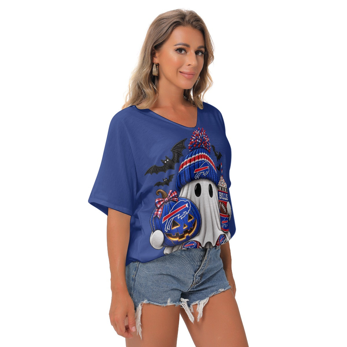 Bills Mafia Halloween Bat-Sleeve V-Neck Blouse