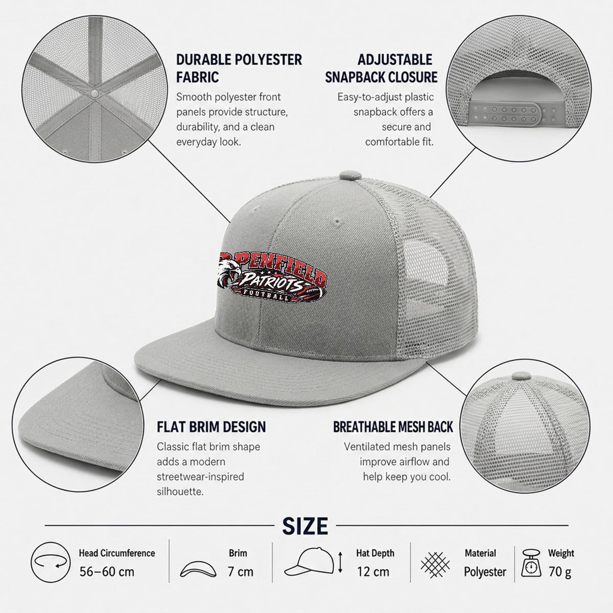 Embroidery Flat-Brim Mesh Cap