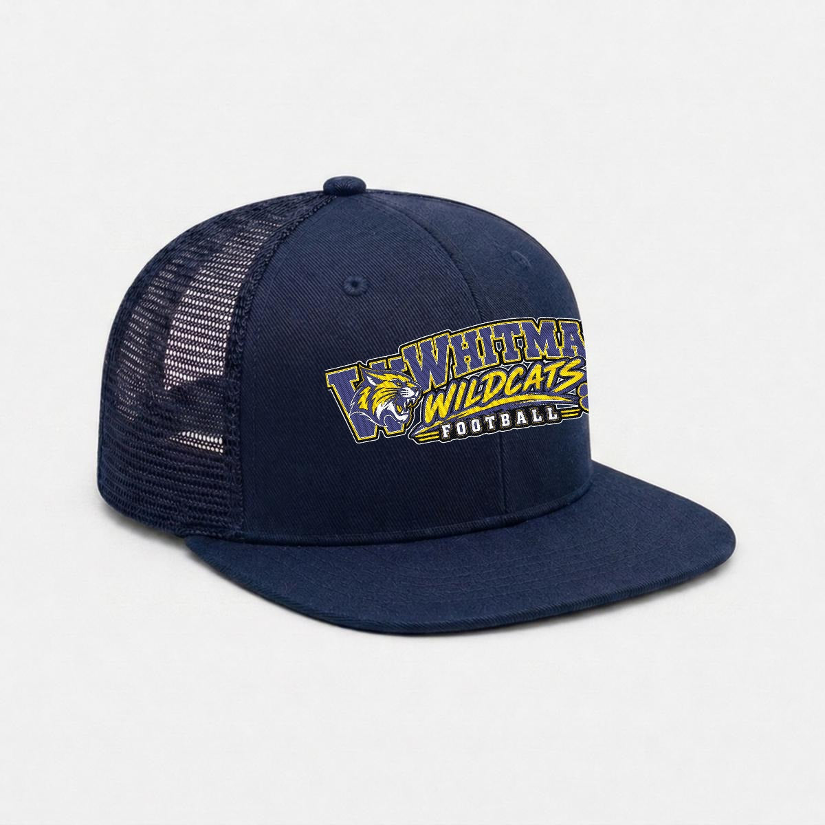 Marcus Whitman Football Embroidery Flat-Brim Mesh Cap