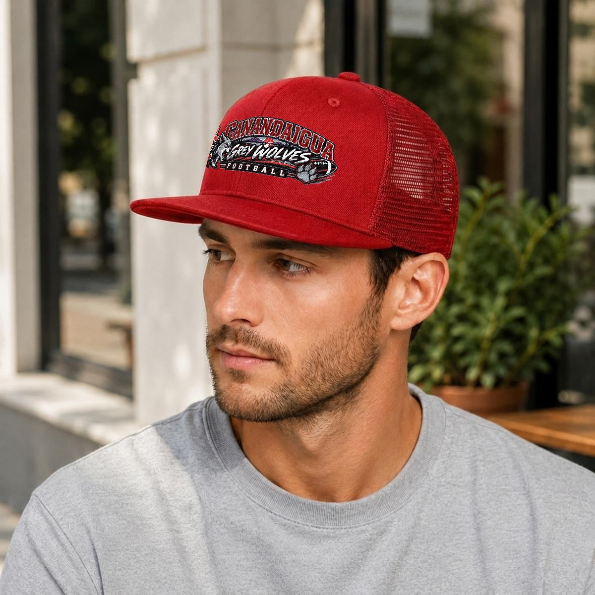 Canandaigua Football Embroidery Flat-Brim Mesh Cap