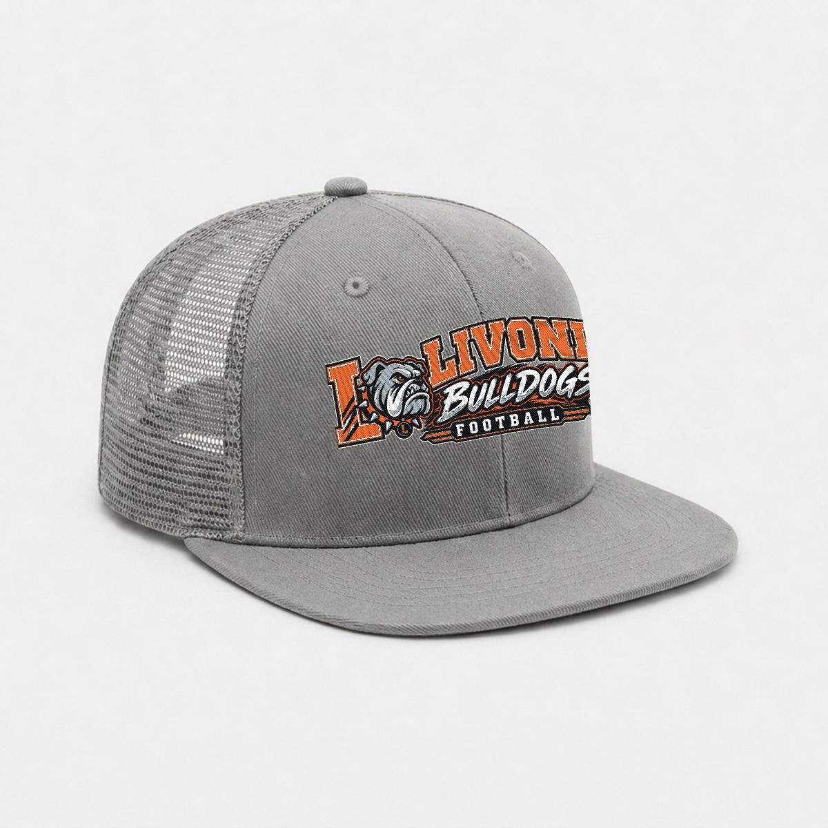 Livonia Football Embroidery Flat-Brim Mesh Cap