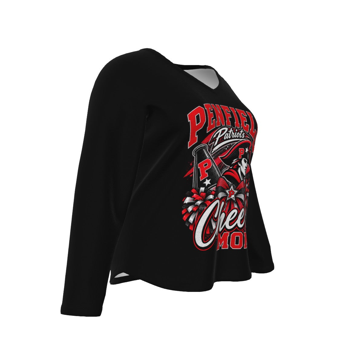 Penfield Cheer Mom V-Neck T-Shirt With Curved Hem (Plus Size)