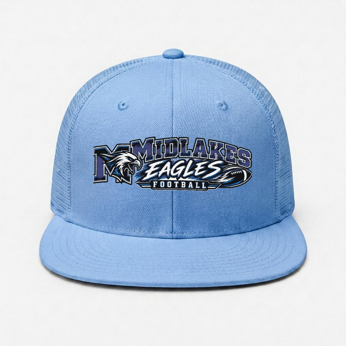 Midlakes Football Embroidery Flat-Brim Mesh Cap