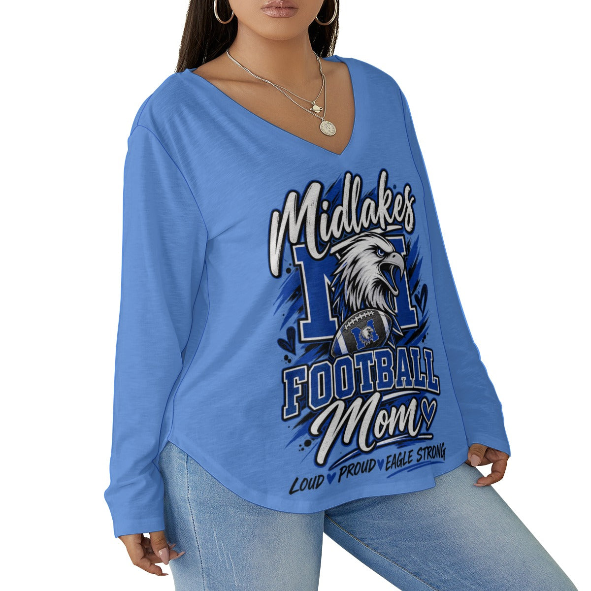 Midlakes Women's V-neck T-shirt With Curved Hem(Plus Size)