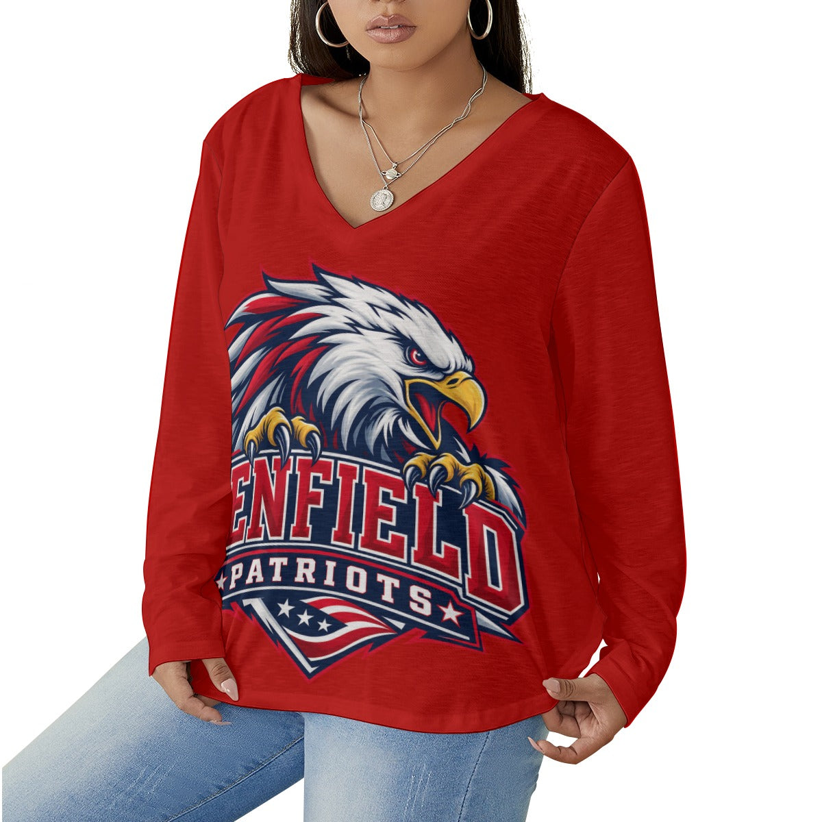 Penfield Custom Women's V-neck T-shirt With Curved Hem(Plus Size)