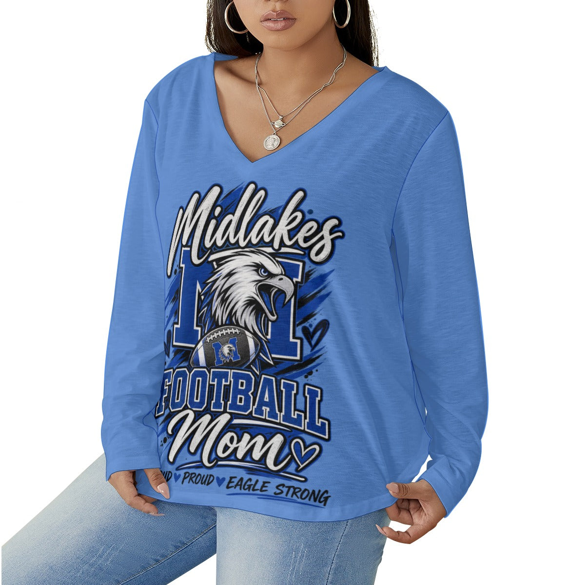 Midlakes Women's V-neck T-shirt With Curved Hem(Plus Size)