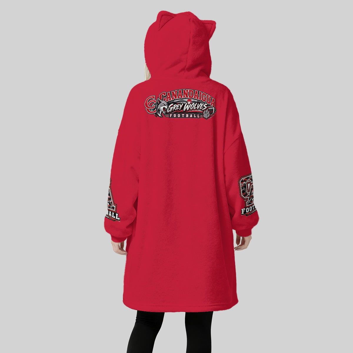 Canandaigua Football Women's Fleece Oversized Hoodie Blanket With Decorative Ears