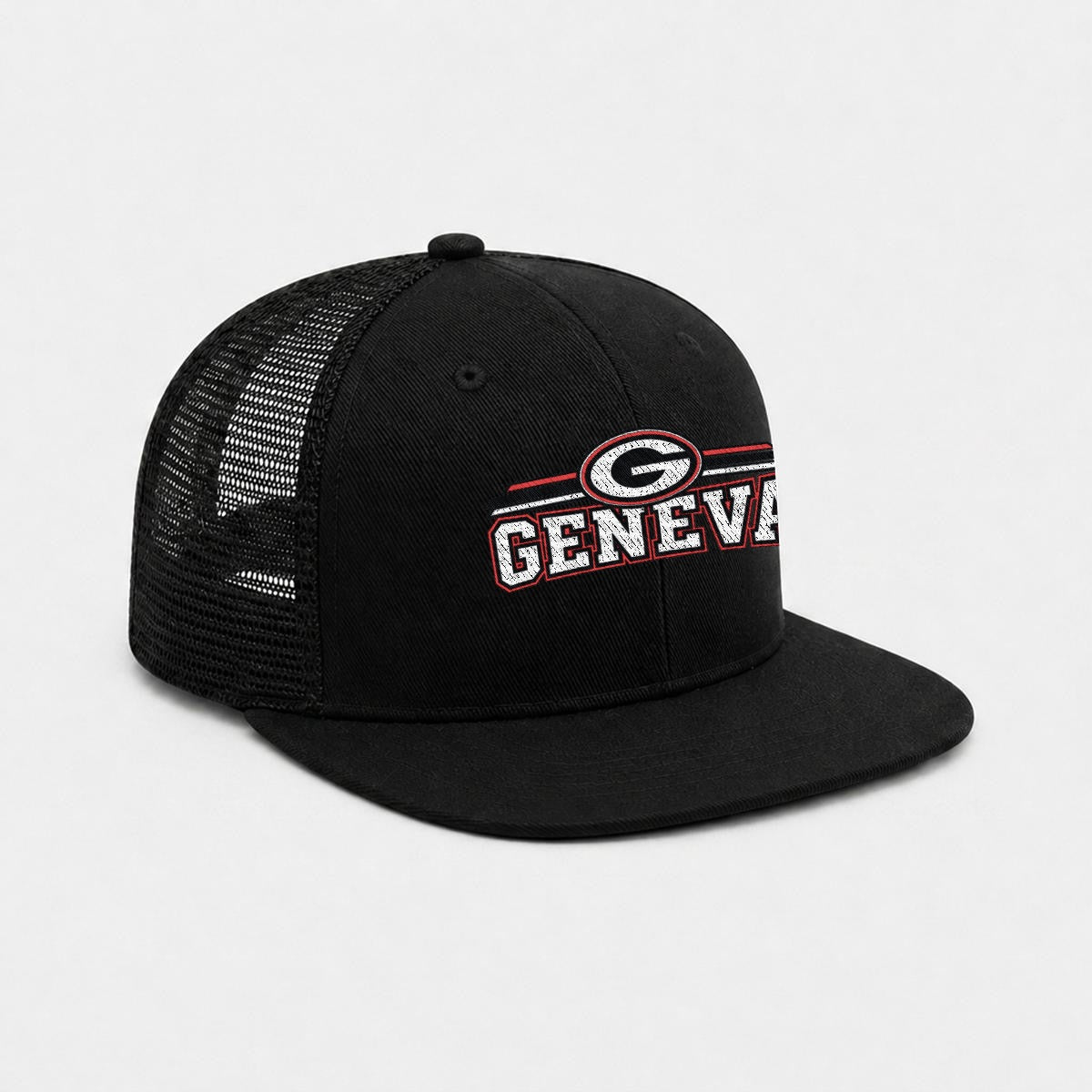Geneva High School Embroidery Flat-Brim Mesh Cap