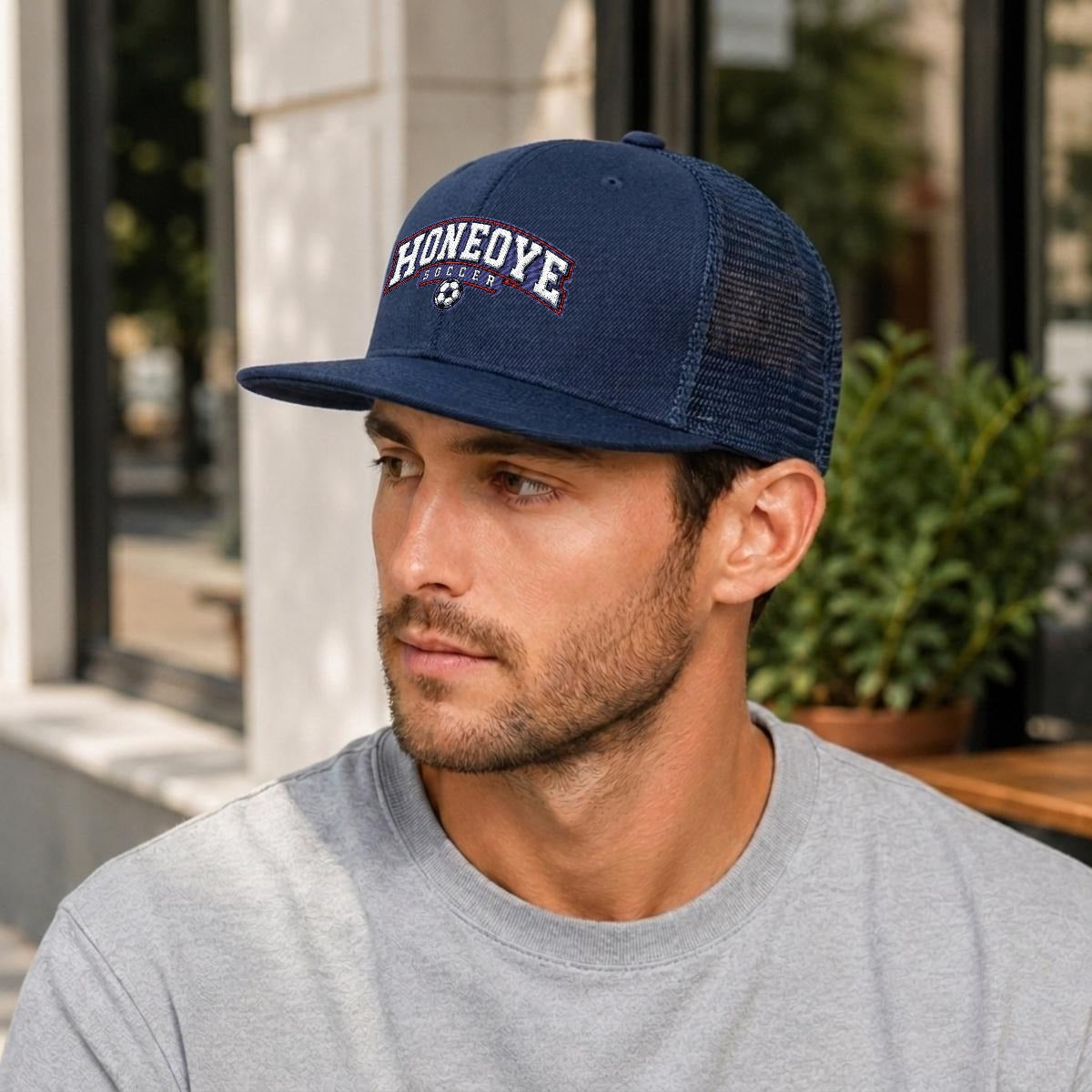 Honeoye Soccer Embroidery Flat-Brim Mesh Cap