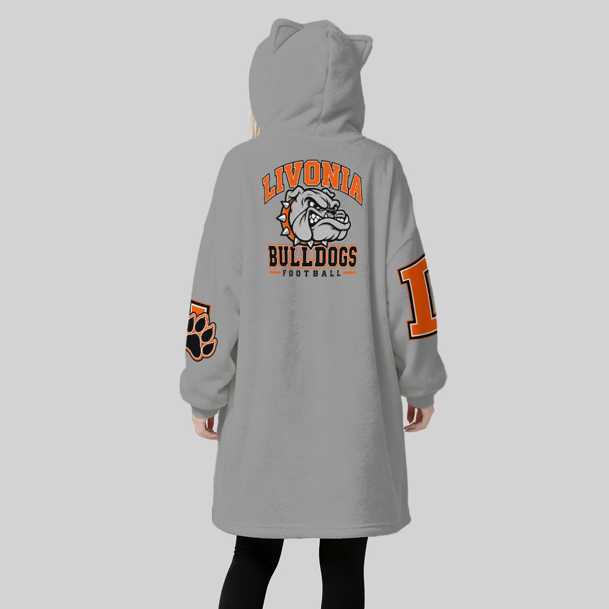 Livonia Football Mom Women's Fleece Oversized Hoodie Blanket With Decorative Ears