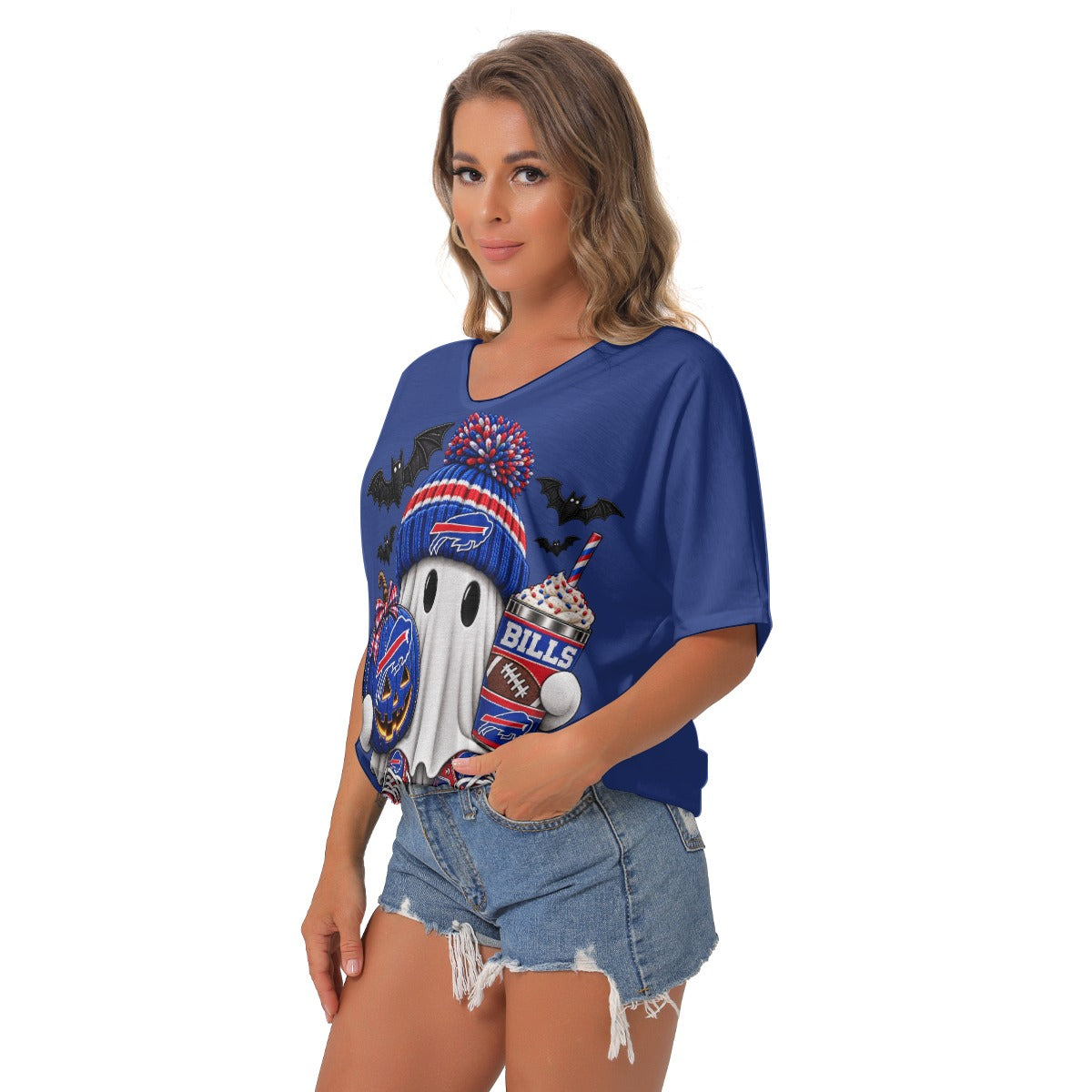 Bills Mafia Halloween Bat-Sleeve V-Neck Blouse