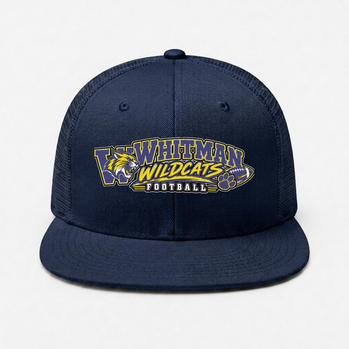 Marcus Whitman Football Embroidery Flat-Brim Mesh Cap
