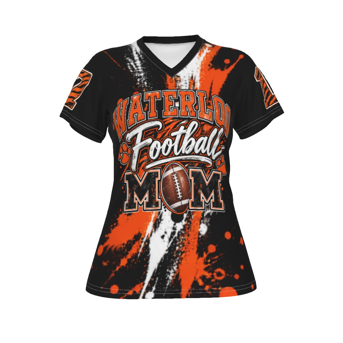 Waterloo Tigers Football Mom V-Neck T-Shirt